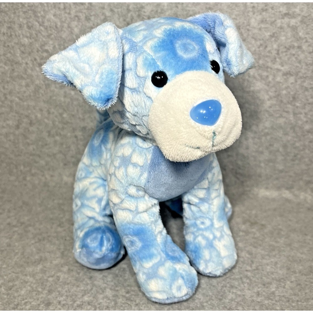 Toys R Us Dog Puppy Blue White Daisies Floral Plush Stuffed Animal 2013 Clean